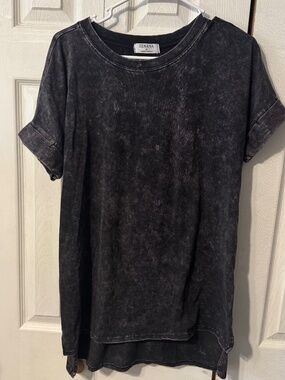 Zenana Black Mineral Wash Short Sleeve T-Shirt Tunic - Size Tagged Small